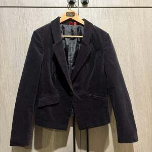 Esprit Black Velvet Fitted Blazer Jacket Single Button Dark Academia
